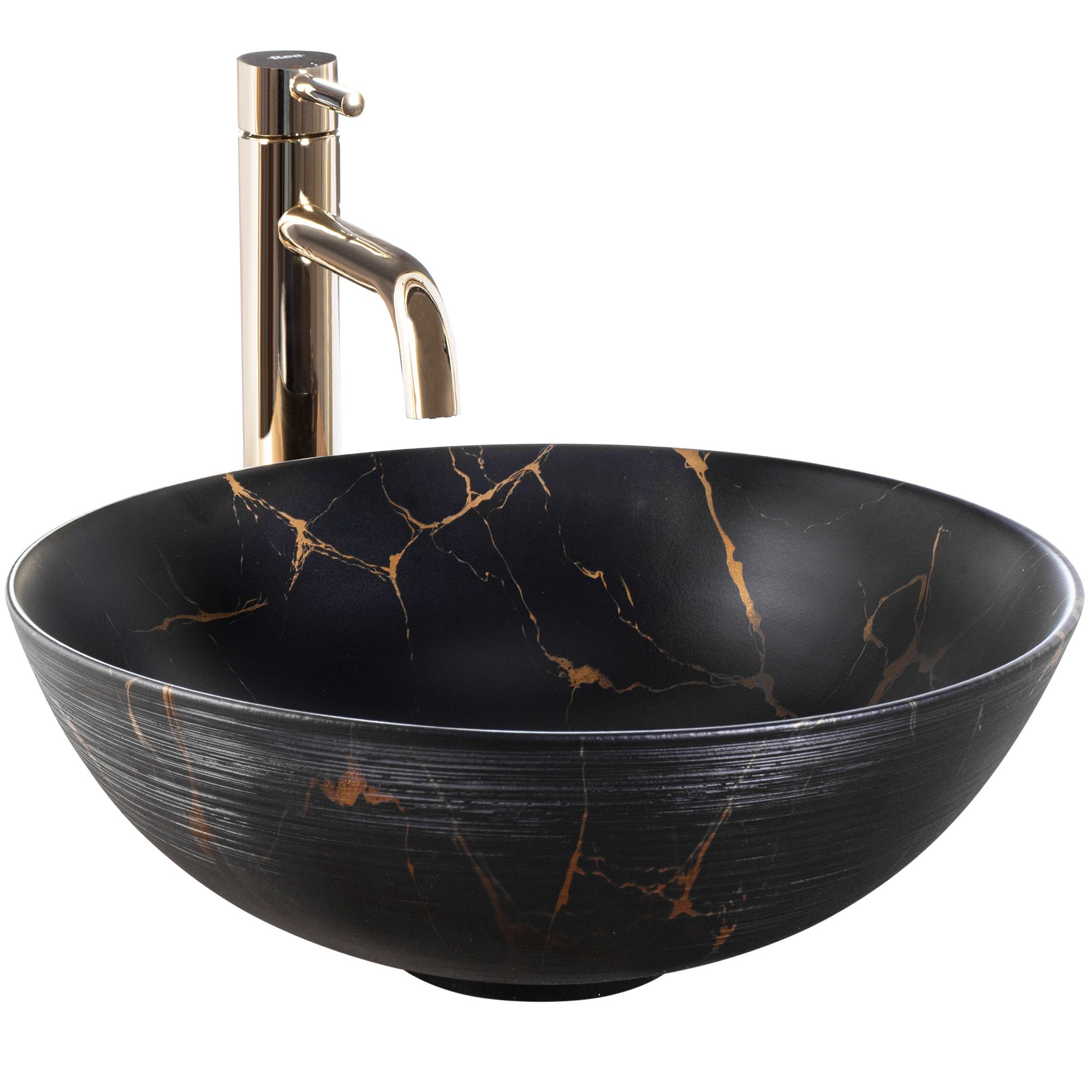 Lavabo Da Appoggio In Ceramica Rea Stella Black Marble Brush