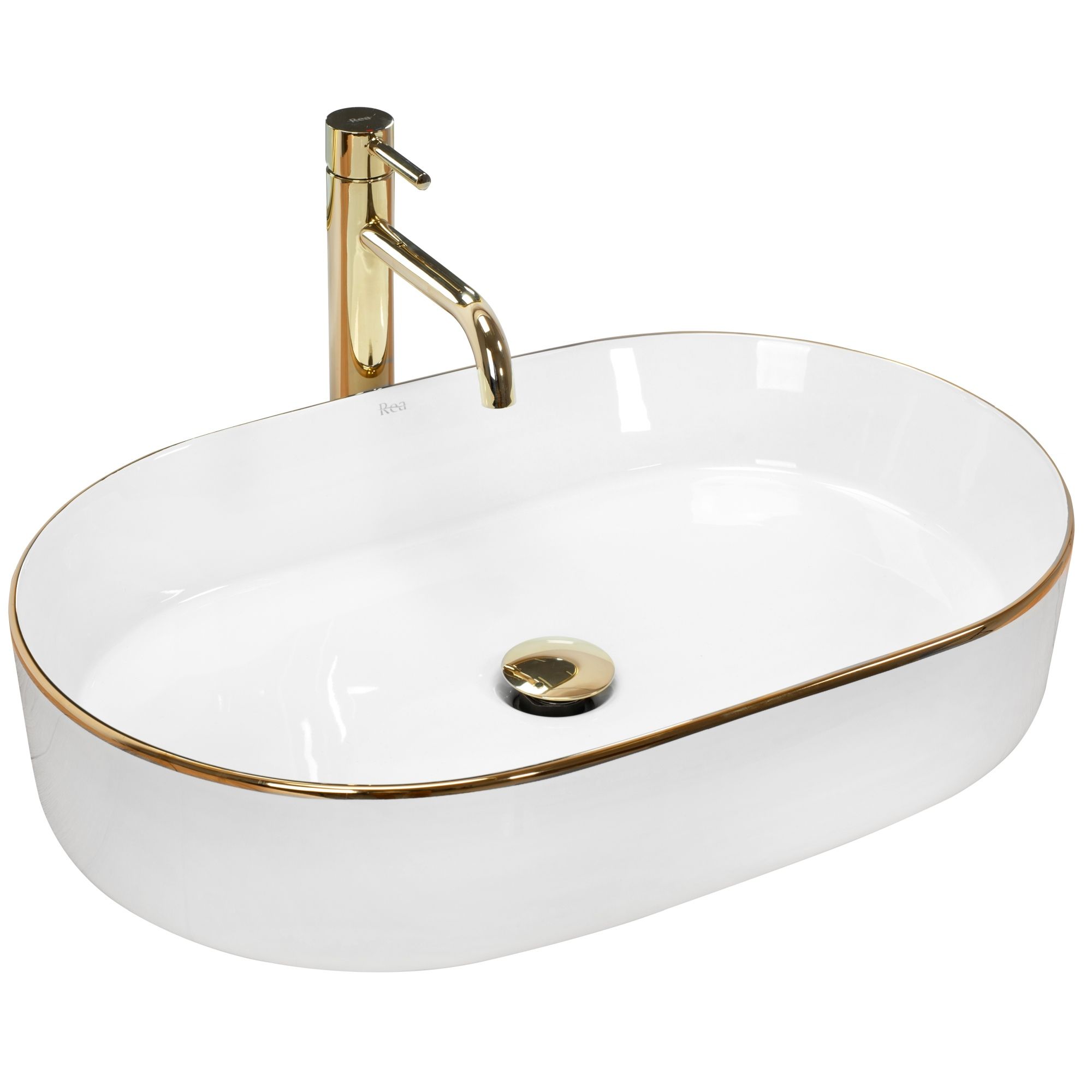 Lavabo Da Appoggio In Ceramica Rea Nadia White Gold Edge