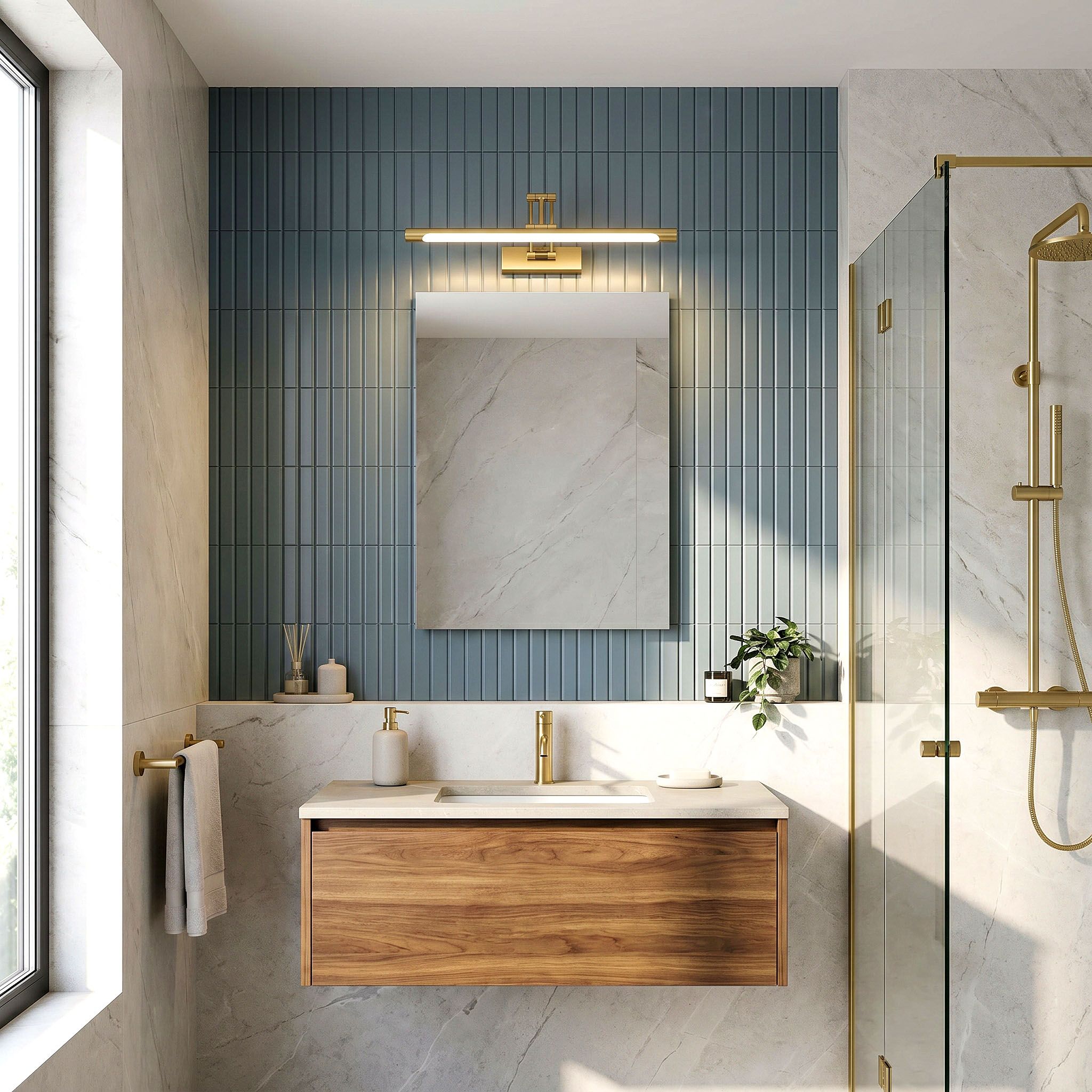 Kylpyhuoneen Seinä Led-valaisin Swe022-1w 42cm Brush Gold 2