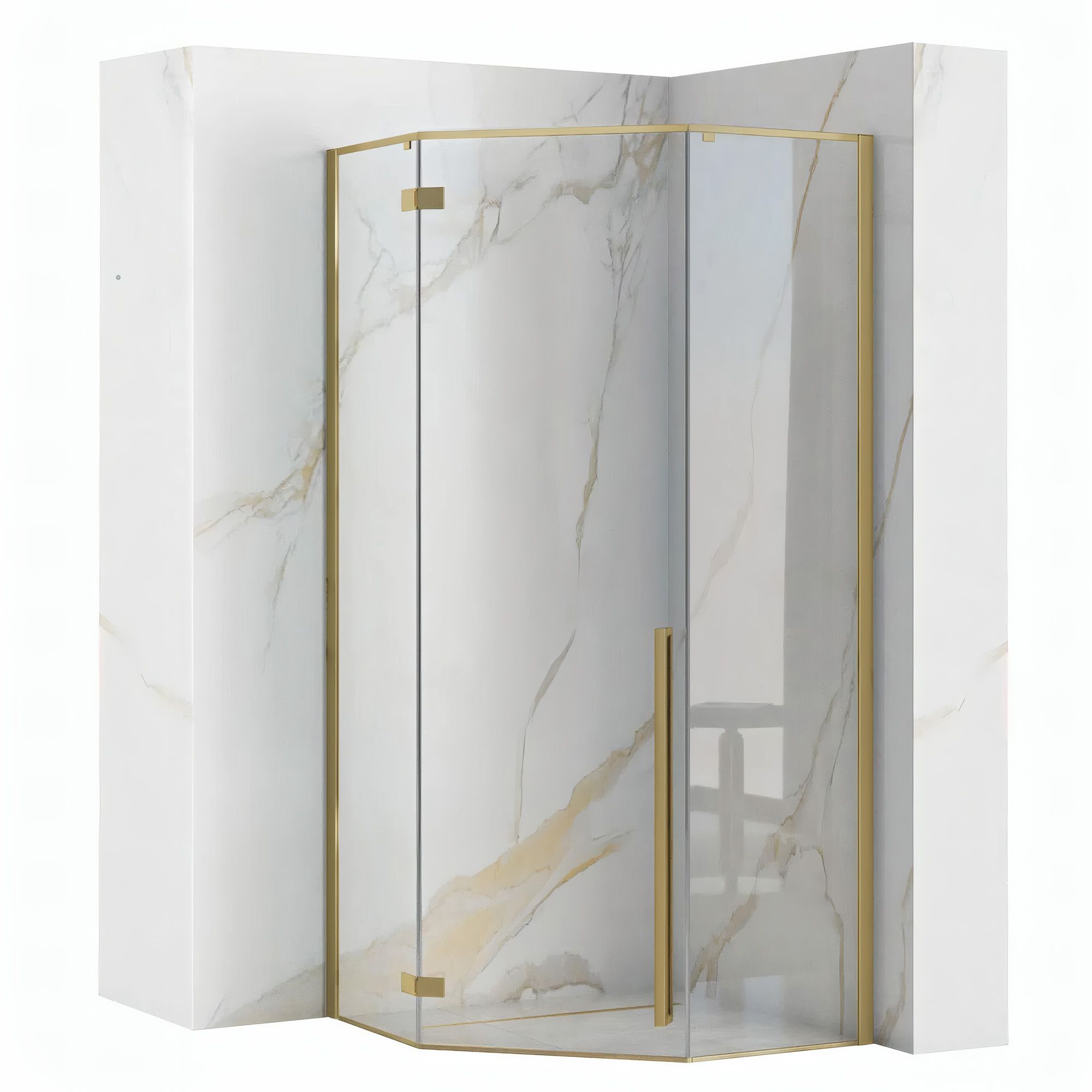 Image of Cabina Doccia Diamond 90x90 Brush oro con piatto doccia Diamond nero