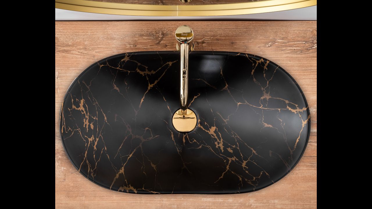 Umywalka nablatowa Rea Royal 60 Black Marble Mat