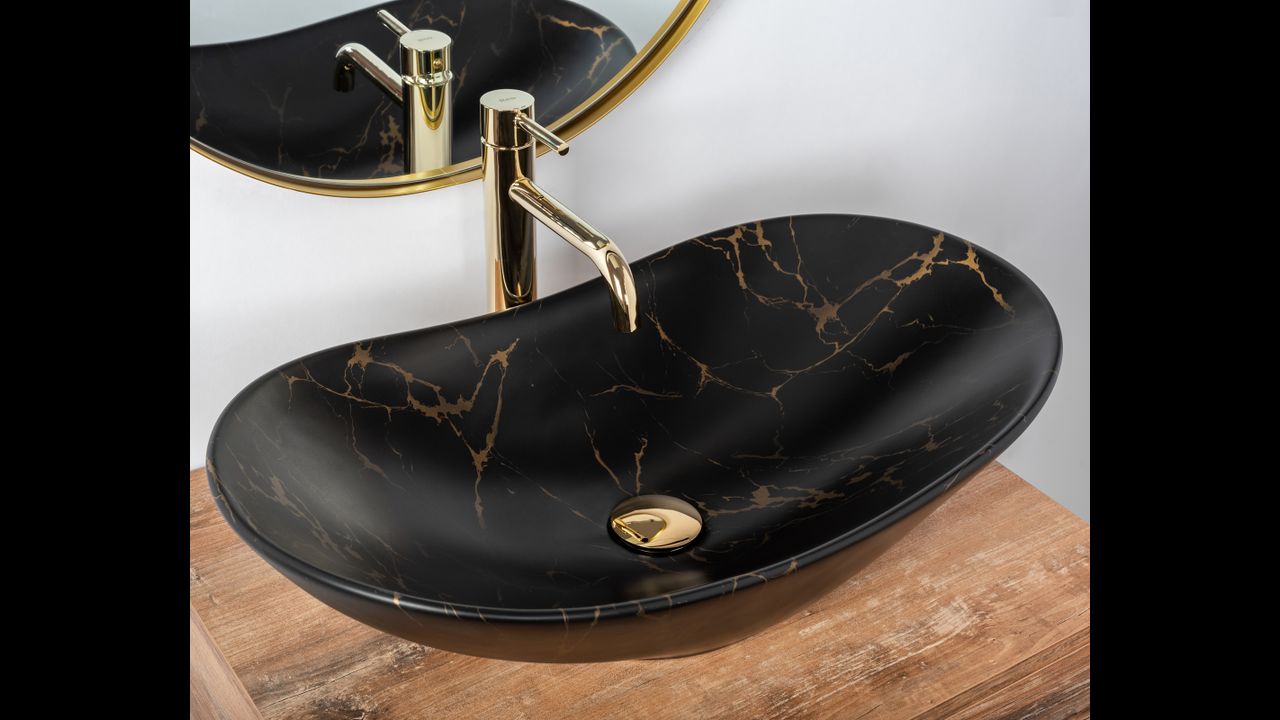 Umywalka nablatowa Rea Royal 60 Black Marble Mat