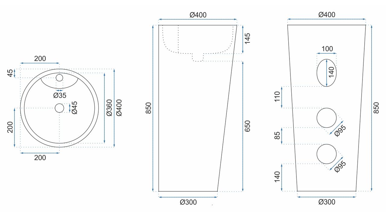 Umywalka Ceramiczna Wolnostojąca BLANKA Black