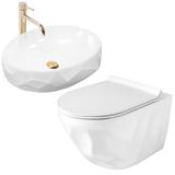 Pakabinamo WC puodo REA Gustavo Rimless ir stalviršio praustuvo Maya komplektas