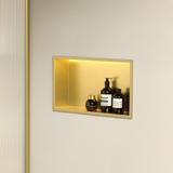 WANDEINBAU-BADEZIMMERREGAL LED 30x45 brush gold