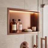 WANDEINBAU-BADEZIMMERREGAL LED 30x45 brush copper