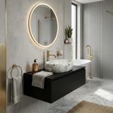 Set Aufsatzwaschbecken Linda stone + Waschbeckenarmatur Lungo gold + Stöpsel gold