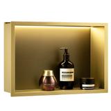 WANDEINBAU-BADEZIMMERREGAL LED 30x45 brush gold