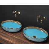 Aufsatzwaschbecken Margot gold/light blue