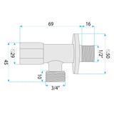 Rohový ventil 02 1/2" x 3/4" Black