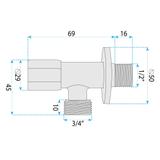 Ъглов вентил 02 1/2" x 3/4" Brush Nickle