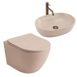 Set: Wandhängendes WC + Aufsatzwaschbecken Rea Duo Caffe Latte Matt