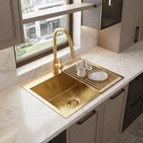 Stahlspüle mit 3-teiligem Zubehörset REA Leo 50 Brush Gold