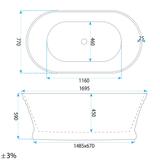 Freistehende Acrylbadewanne Olivia 170