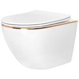 Závesná WC misa REA CARLO Mini Flat - biela-zlatý okraj