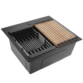 Stalen spoelbak met accessoireset 3-delig REA Leo 50 Black