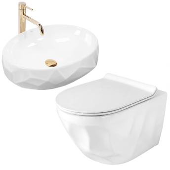Set konzolna WC šolja REA Gustavo Rimless + nadgradni umivaonik Maya