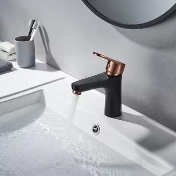 Maišytuvas vonios kambario REA MILD Black Rose-Gold Low