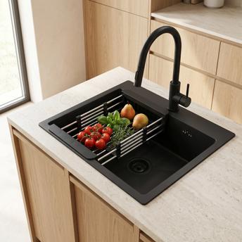 Stalen spoelbak met accessoireset 3-delig REA Leo 50 Black