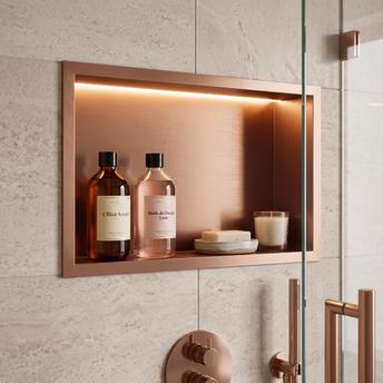 WANDEINBAU-BADEZIMMERREGAL LED 30x45 brush copper