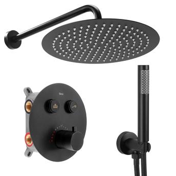 LUNGO Slēptās dušas komplekts melns matēts ar termostatu + BOX