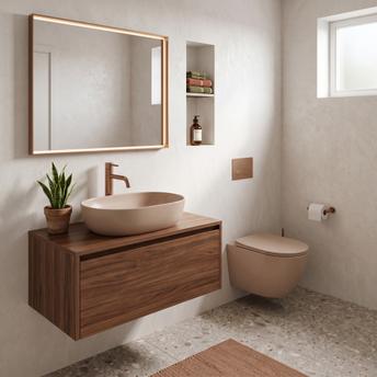 Ensemble WC Suspendu Focus + Lavabo à Poser Rea Focus Taupe