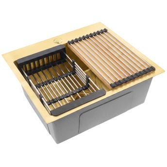Stalen spoelbak met accessoireset 3-delig REA Leo 50 Brush Gold