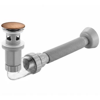 Umyvadlový sifon s univerzální výpustí click-clack REA Flow Brush Copper