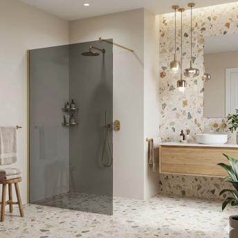 Tuš zaslon Rea Flexi Grey/ Brush Gold 90