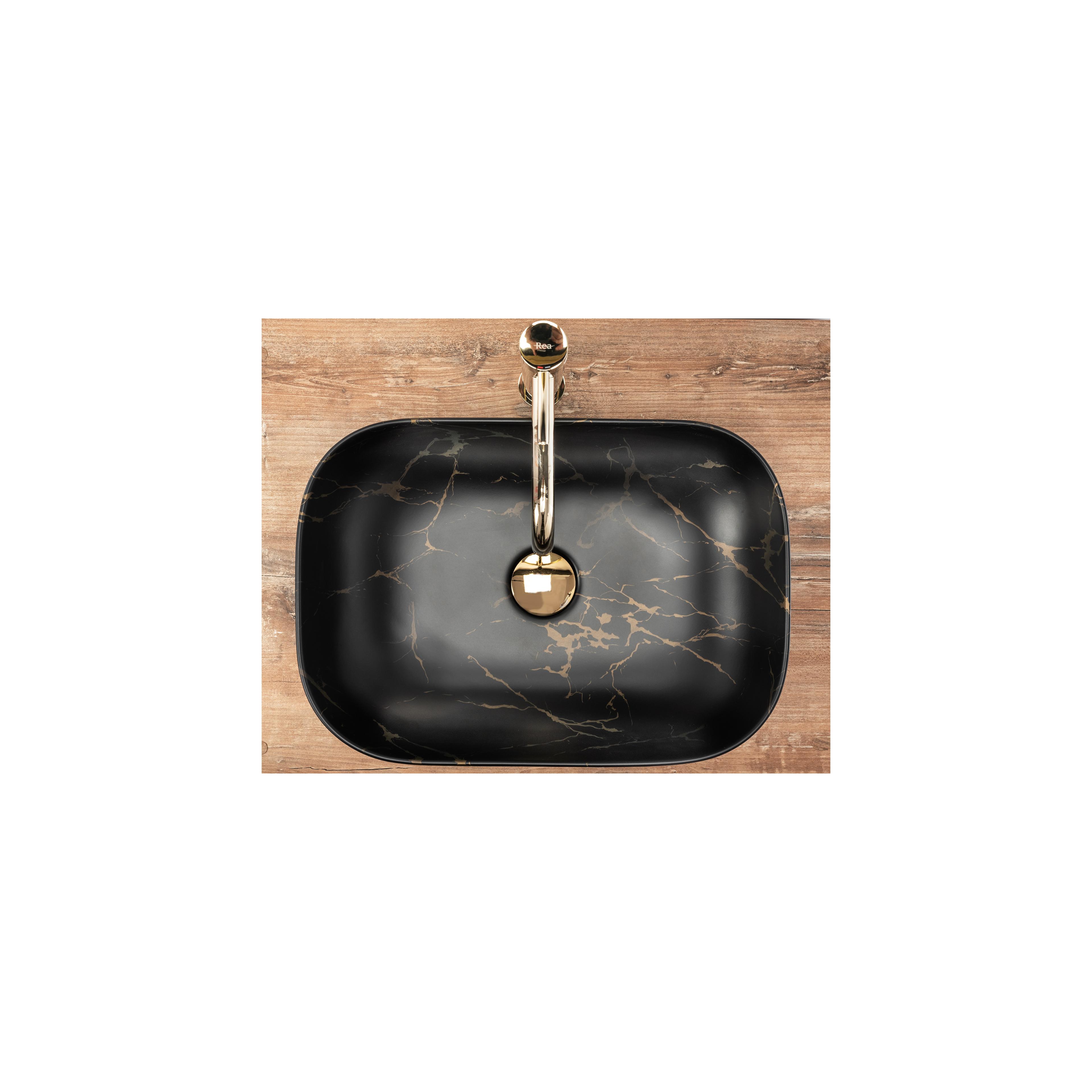 Νιπτήρας Rea Belinda Black Marble Matt Μ 46,5 x Π 33,5 x  Υ 13,5 cm