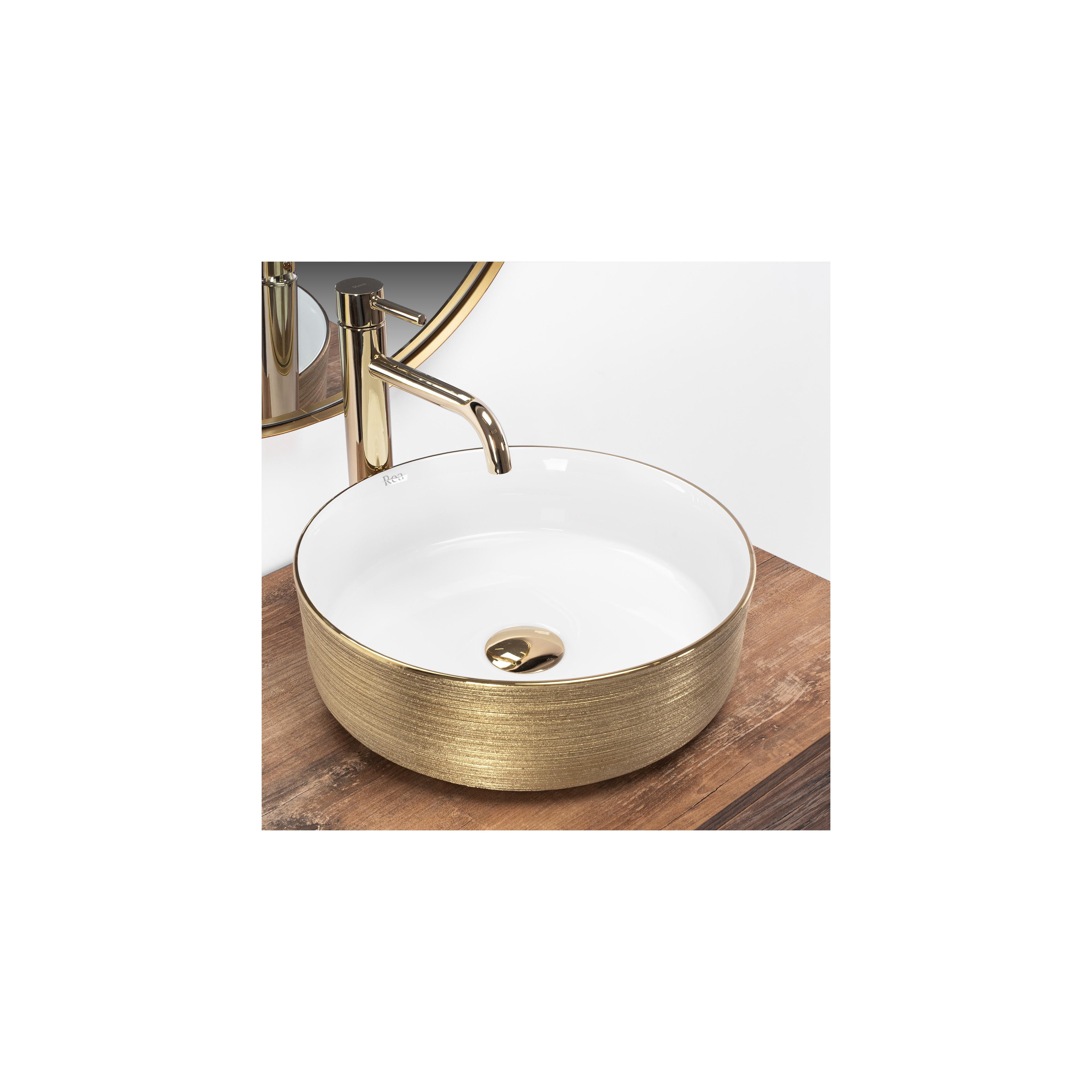 Countertop Basin Rea Sami White Brush Gold