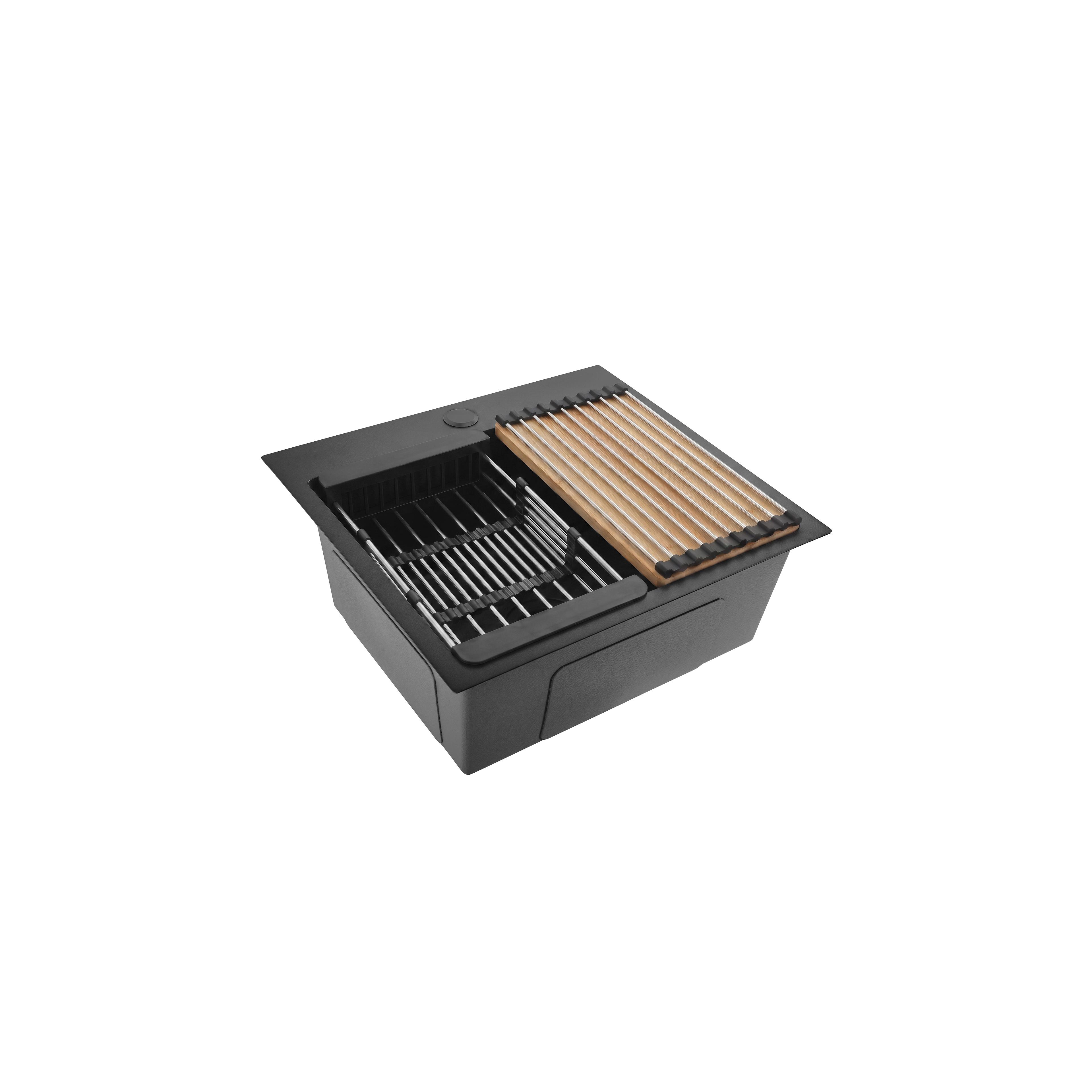 Stahlspüle mit 3-teiligem Zubehörset REA Leo 50 Black