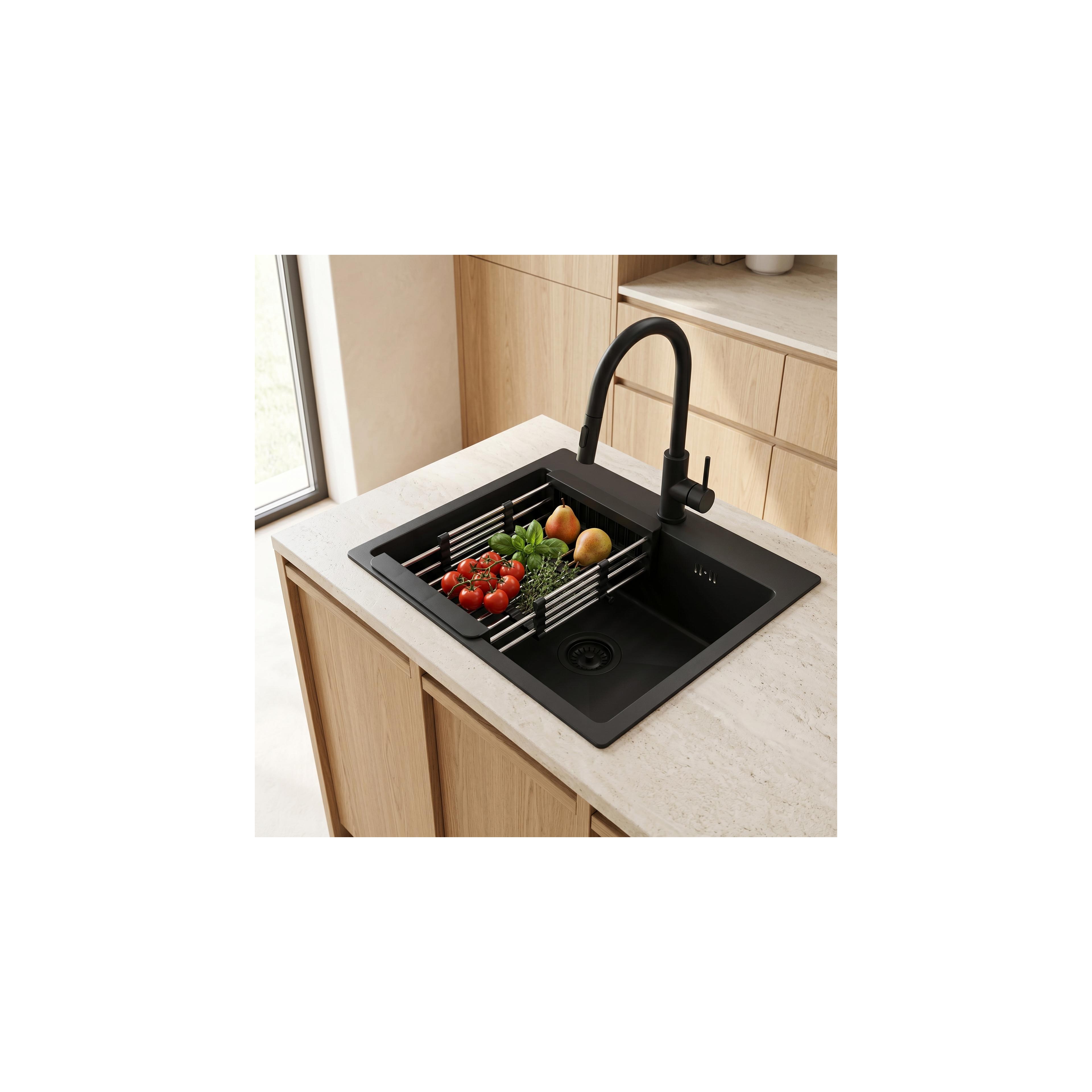 Stahlspüle mit 3-teiligem Zubehörset REA Leo 50 Black
