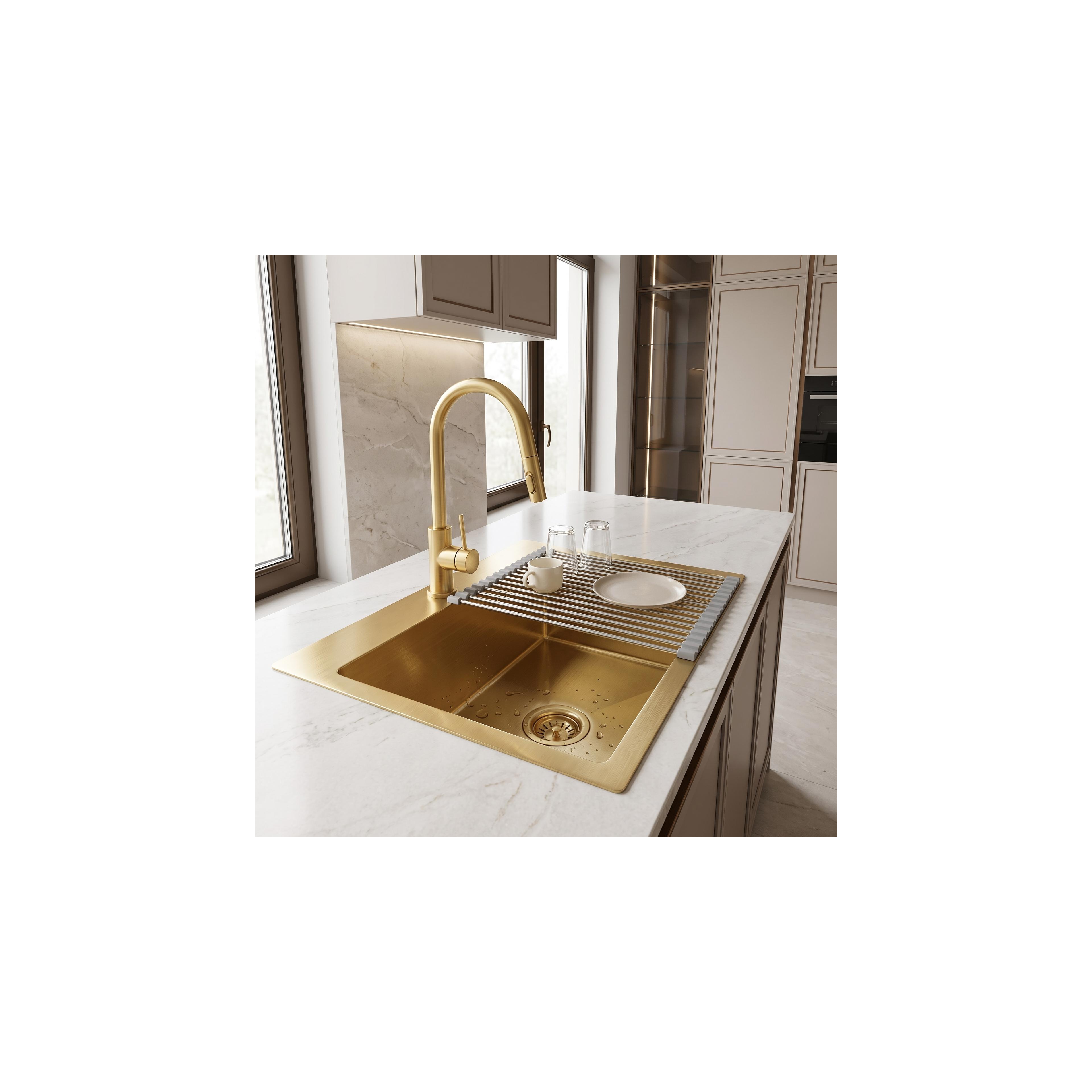Stahlspüle mit 3-teiligem Zubehörset REA Leo 50 Brush Gold