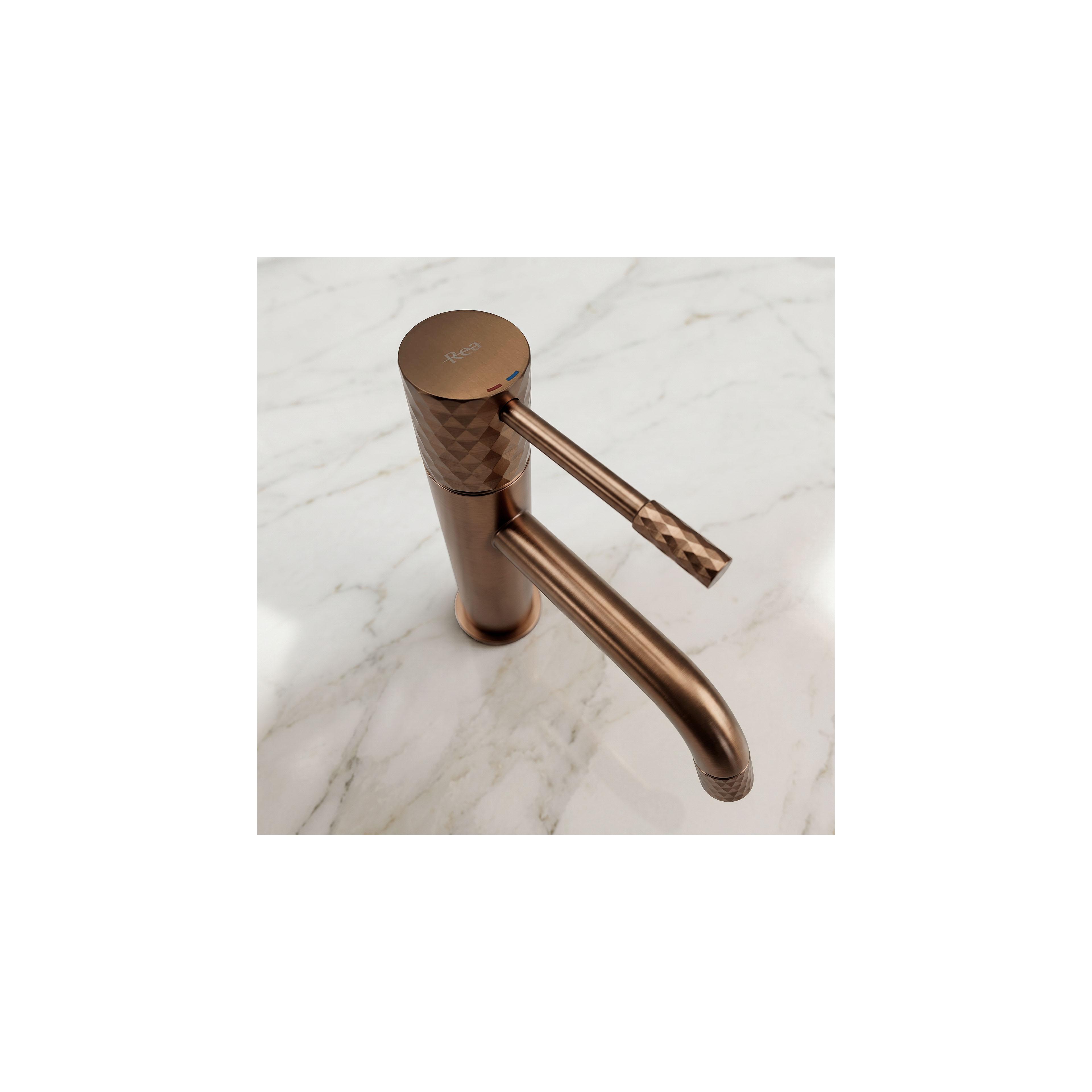 Hög Handfatblandare Rea Lungo Diamond Brush Copper