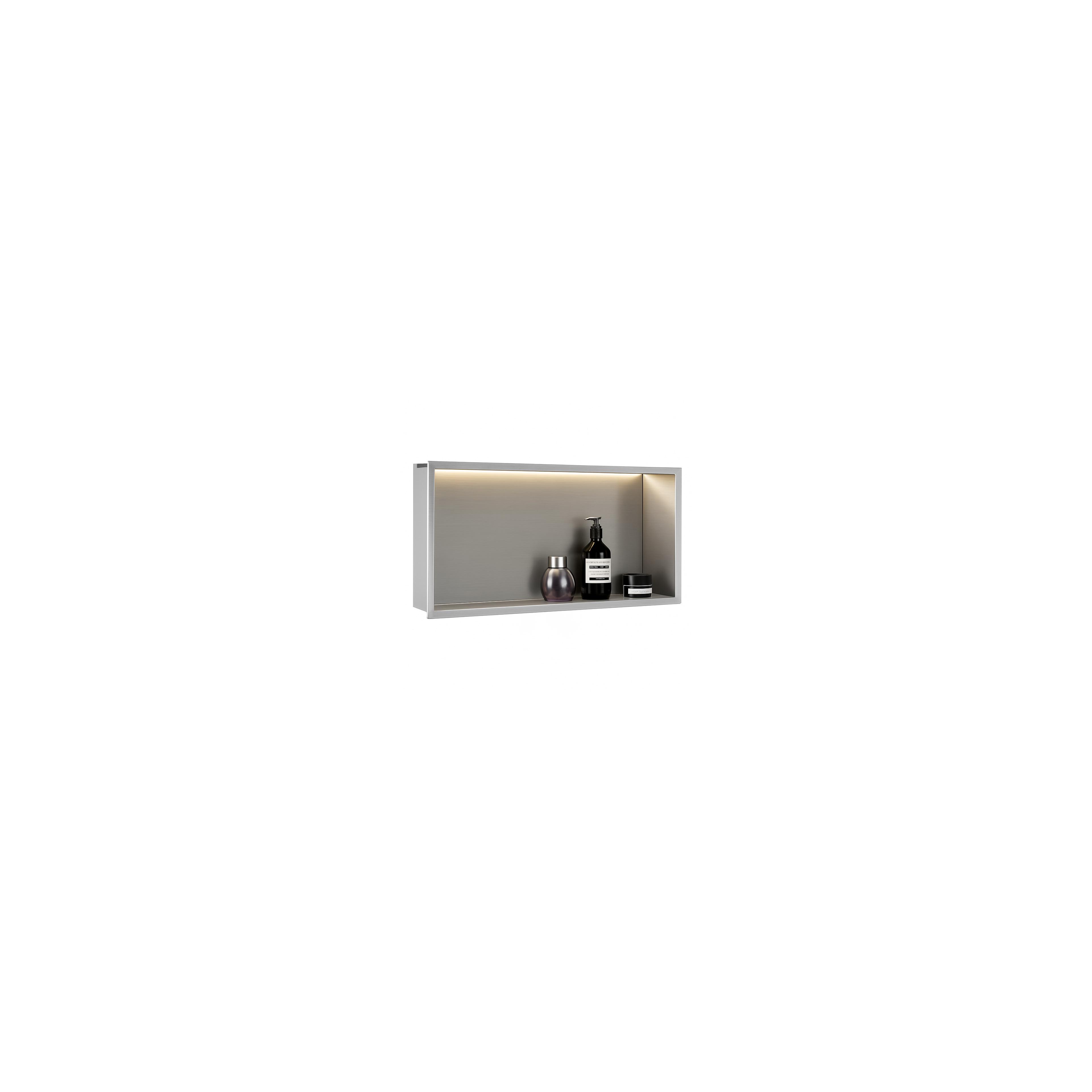WANDEINBAU-BADEZIMMERREGAL LED 30x60 steel brush