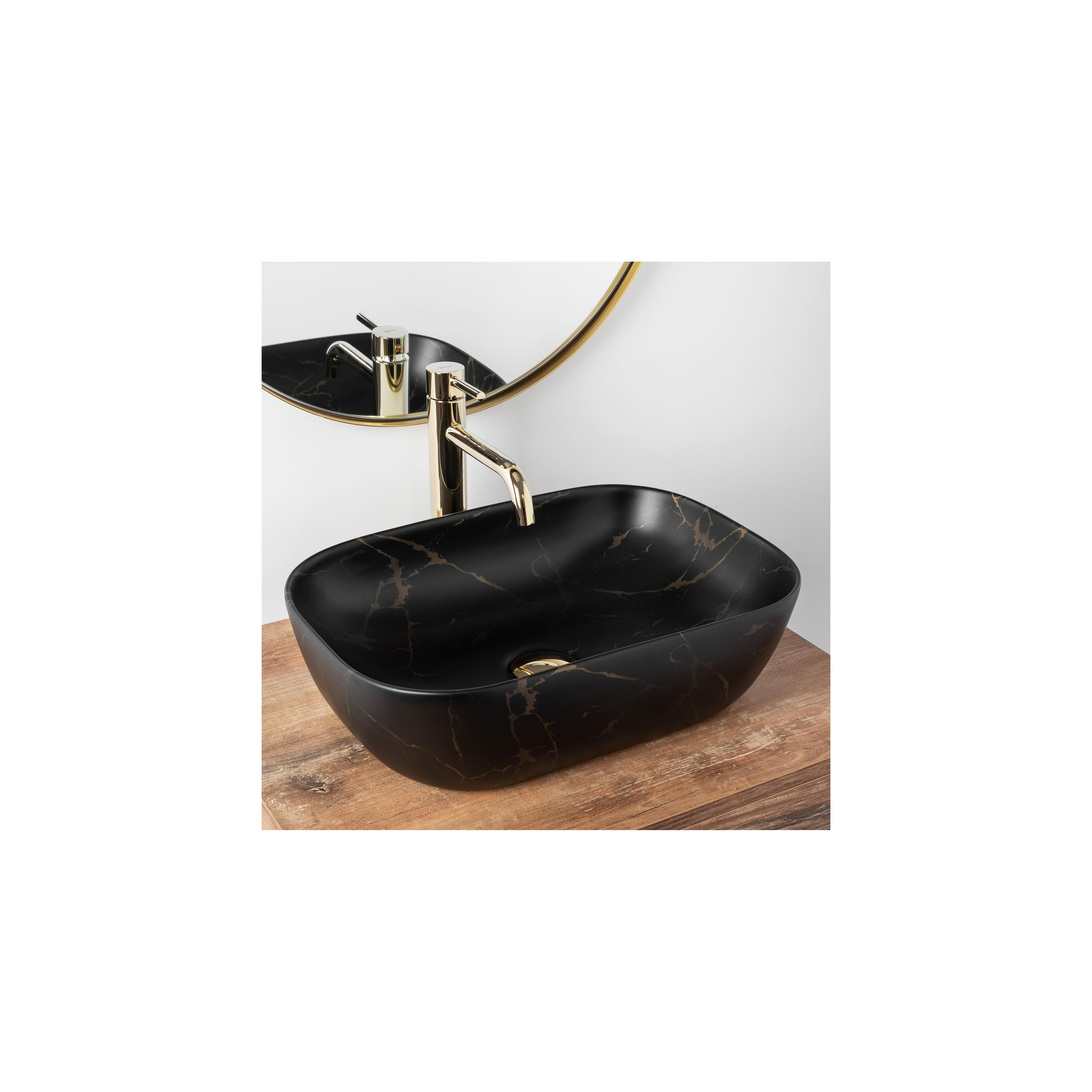 Νιπτήρας Rea Belinda Black Marble Matt Μ 46,5 x Π 33,5 x  Υ 13,5 cm