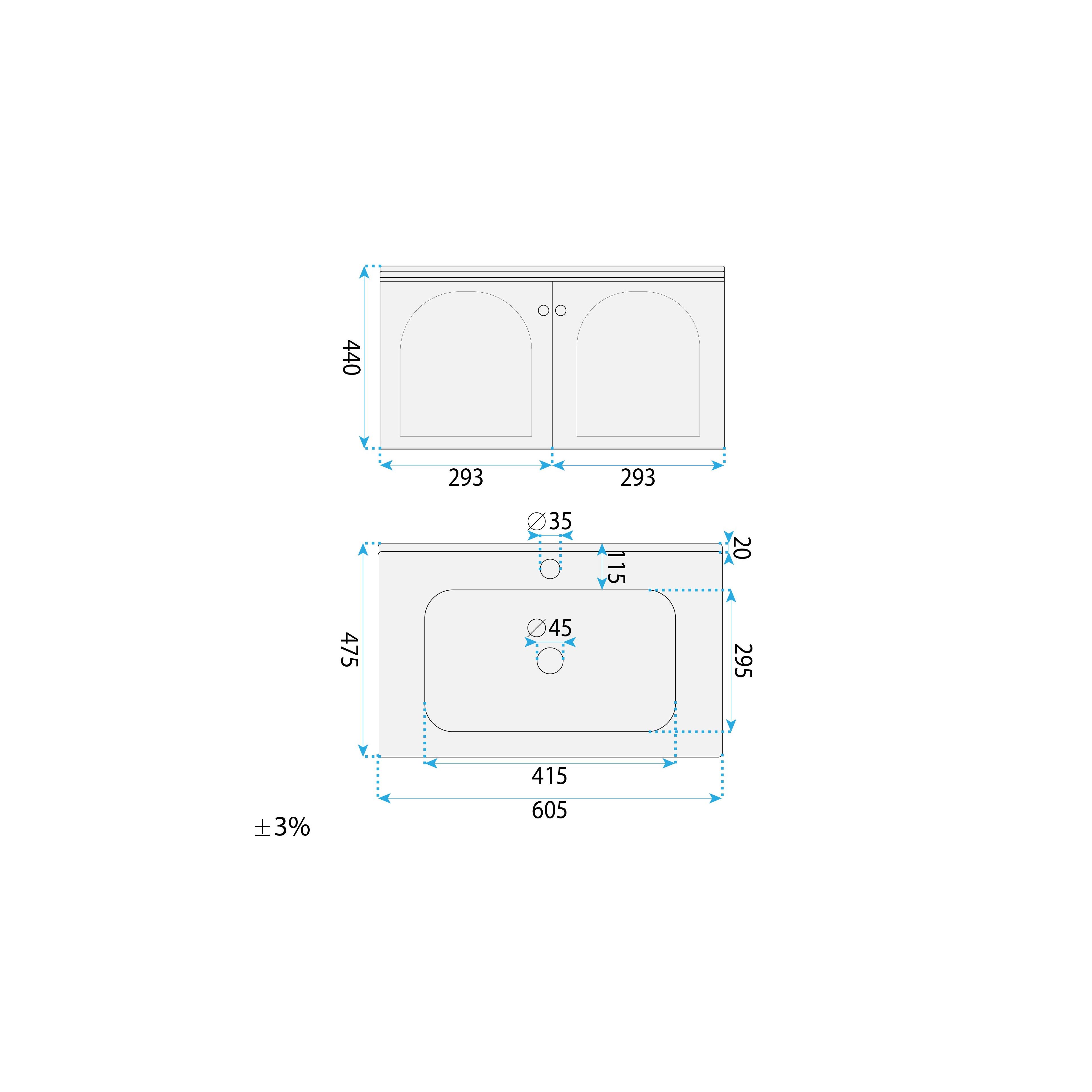Badezimmermöbel-Set mit Waschbecken Denver 60cm Grey