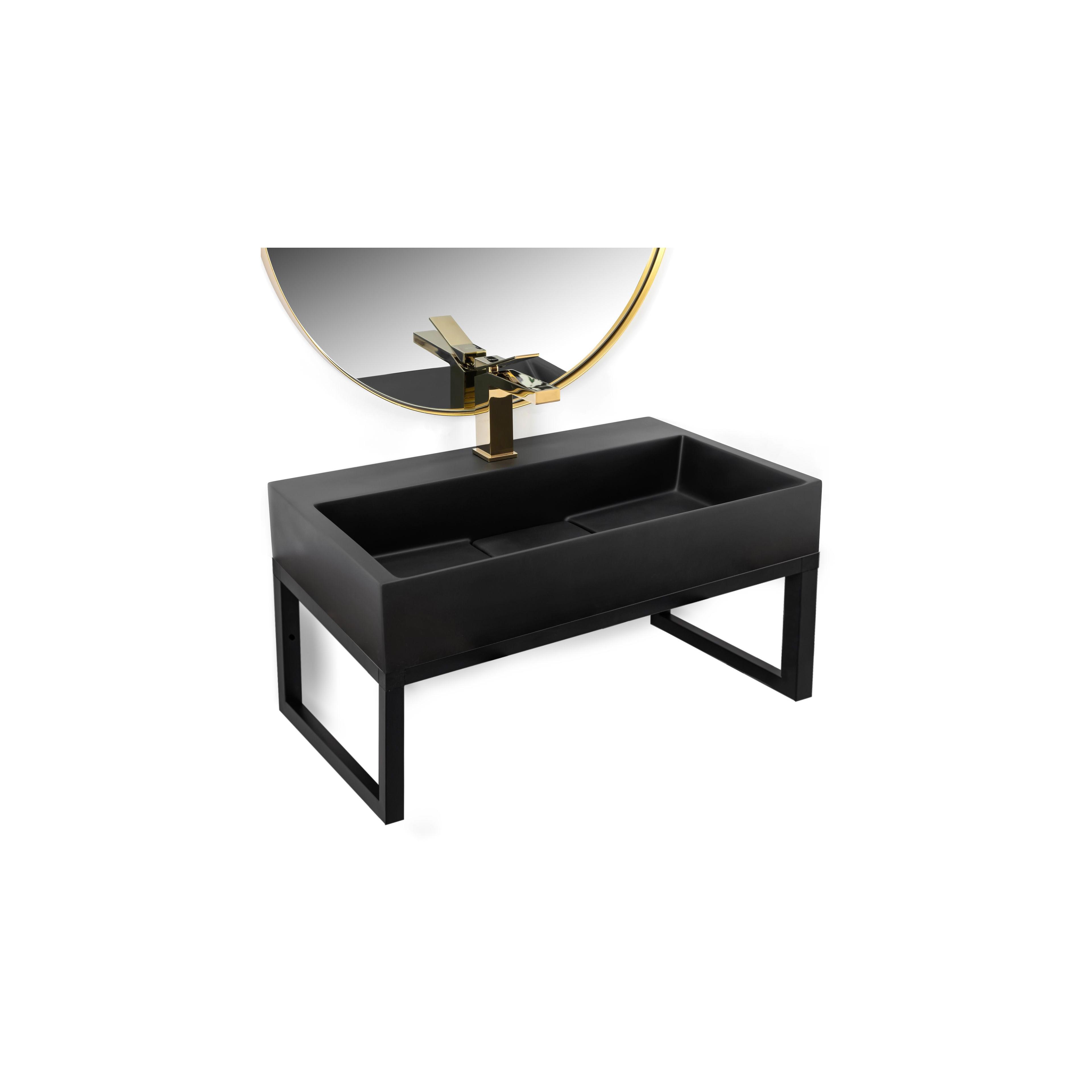 Konglomerátové umyvadlo na desku REA GOYA - matné černé 60CM + konzole