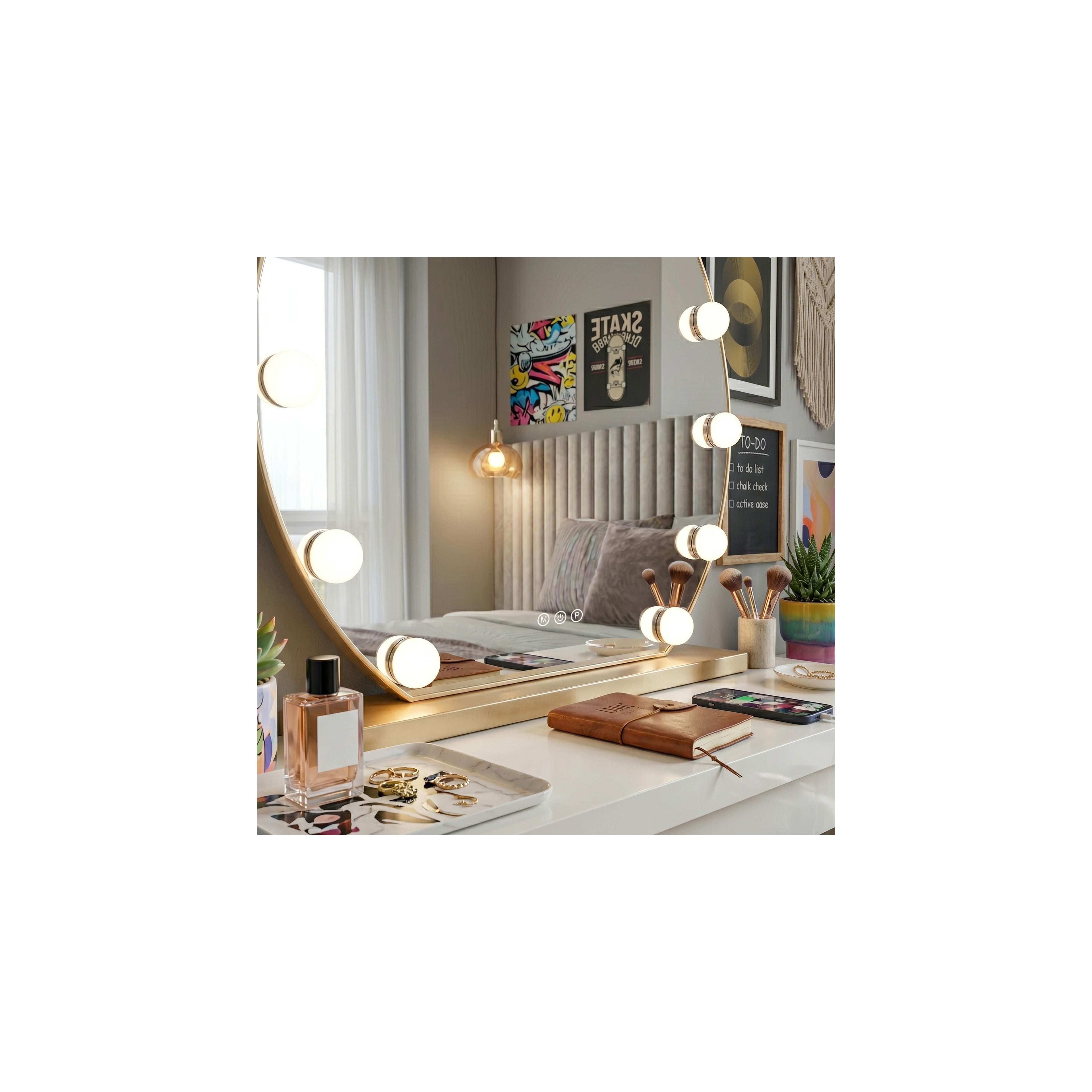 Spiegel LED HOLLYWOOD L. Gold 50 cm
