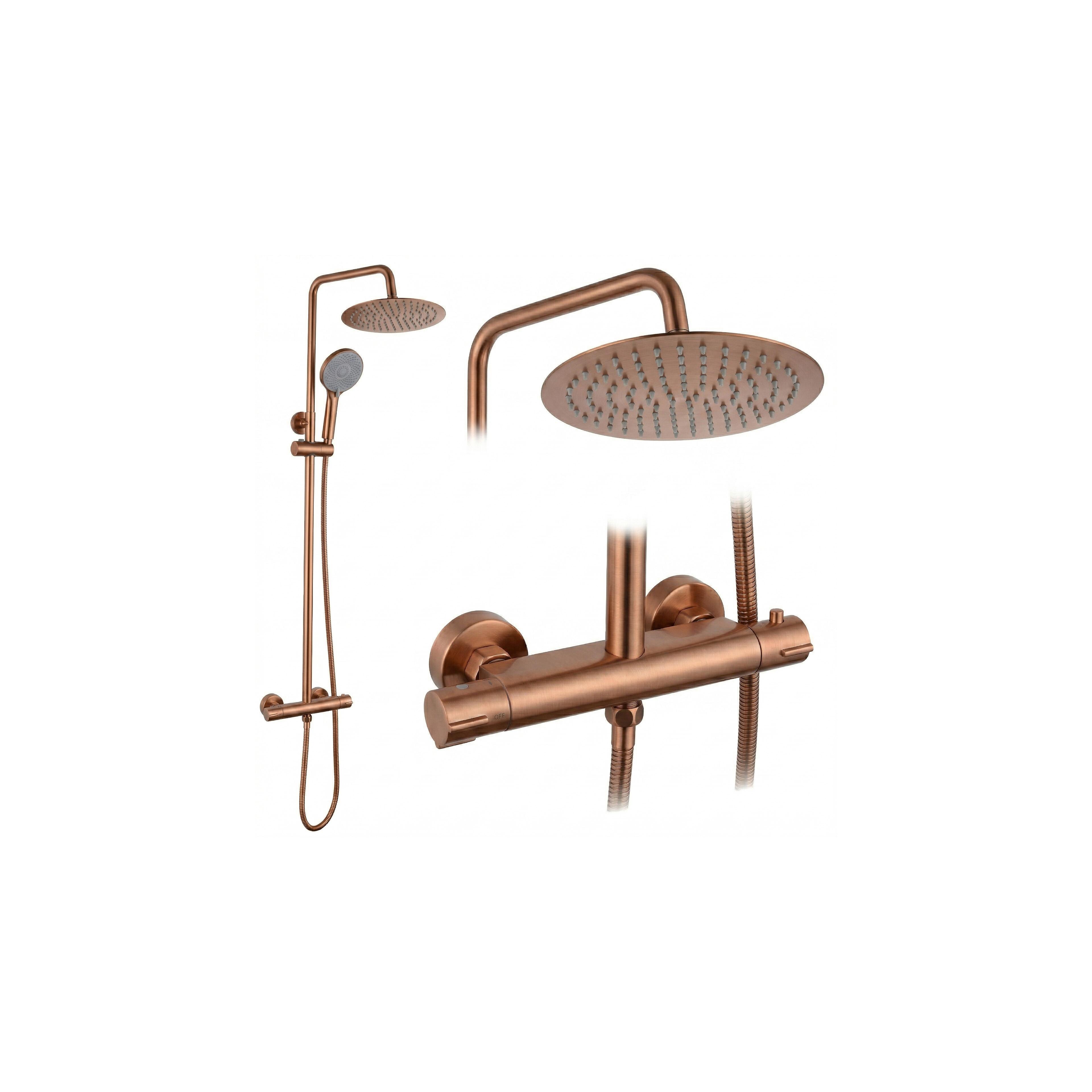 Doucheset zonder uitloop met thermostaat Rea Lungo Copper Brush