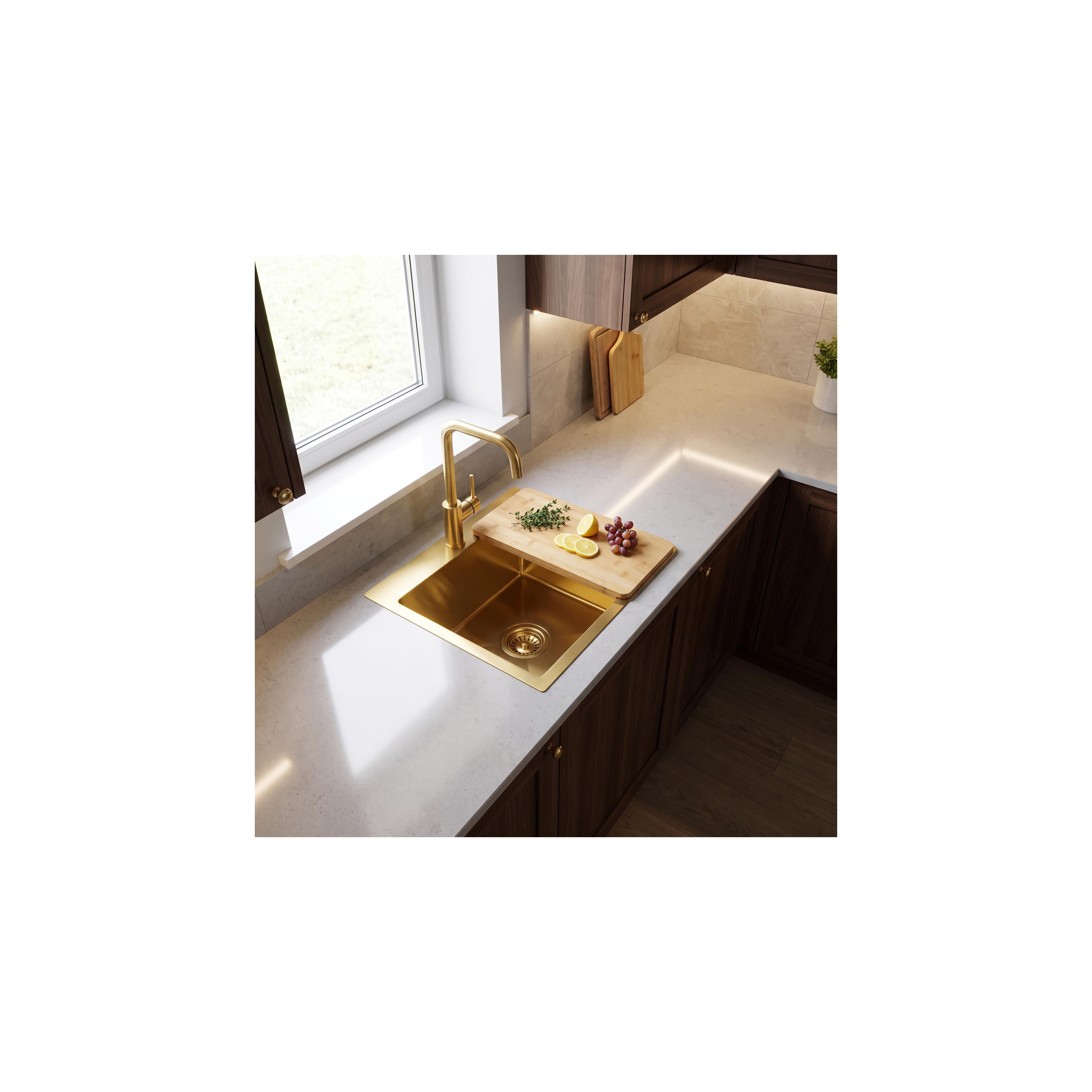 Stahlspüle mit 3-teiligem Zubehörset REA Leo 40 Brush Gold
