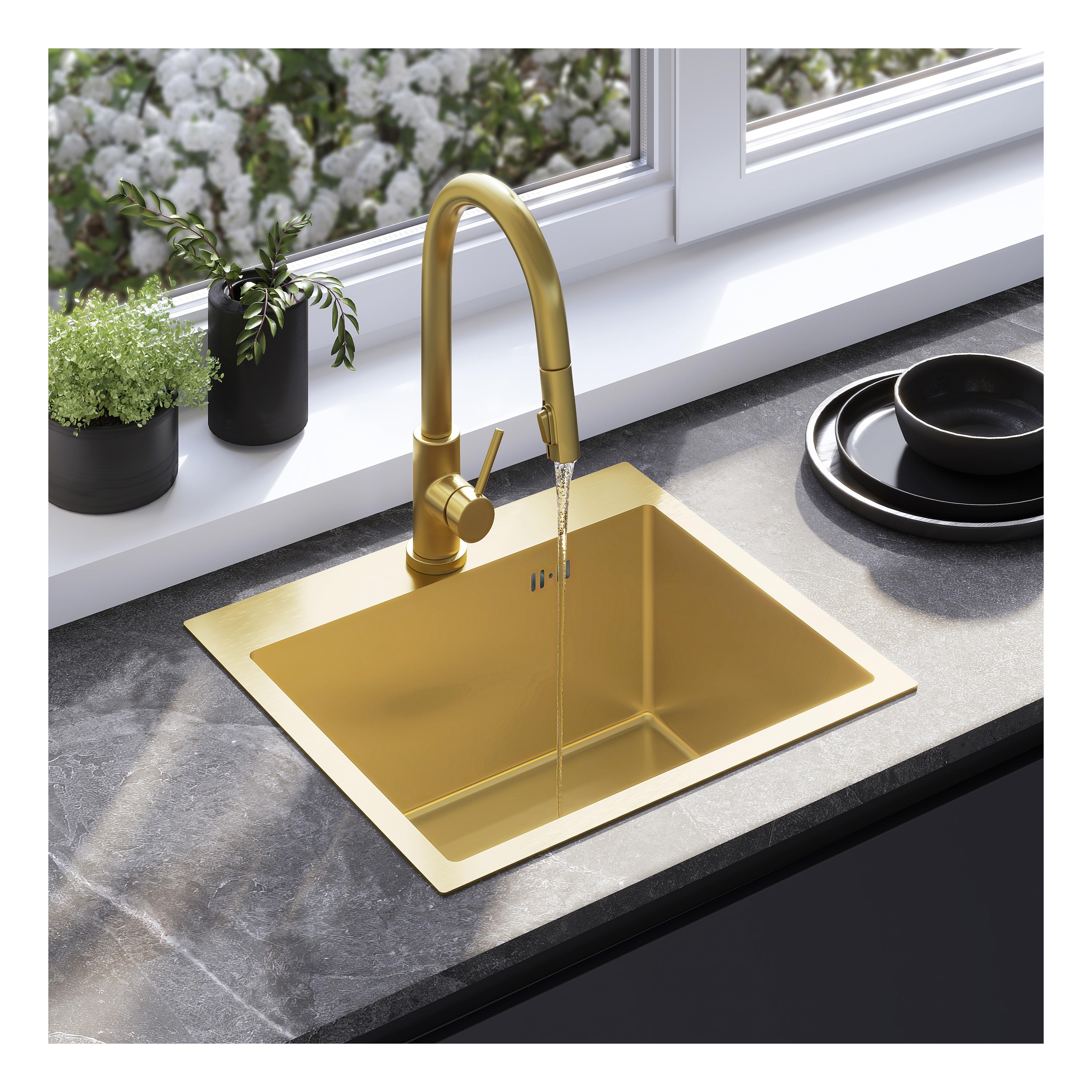 Stahlspüle mit 3-teiligem Zubehörset REA Leo 50 Brush Gold