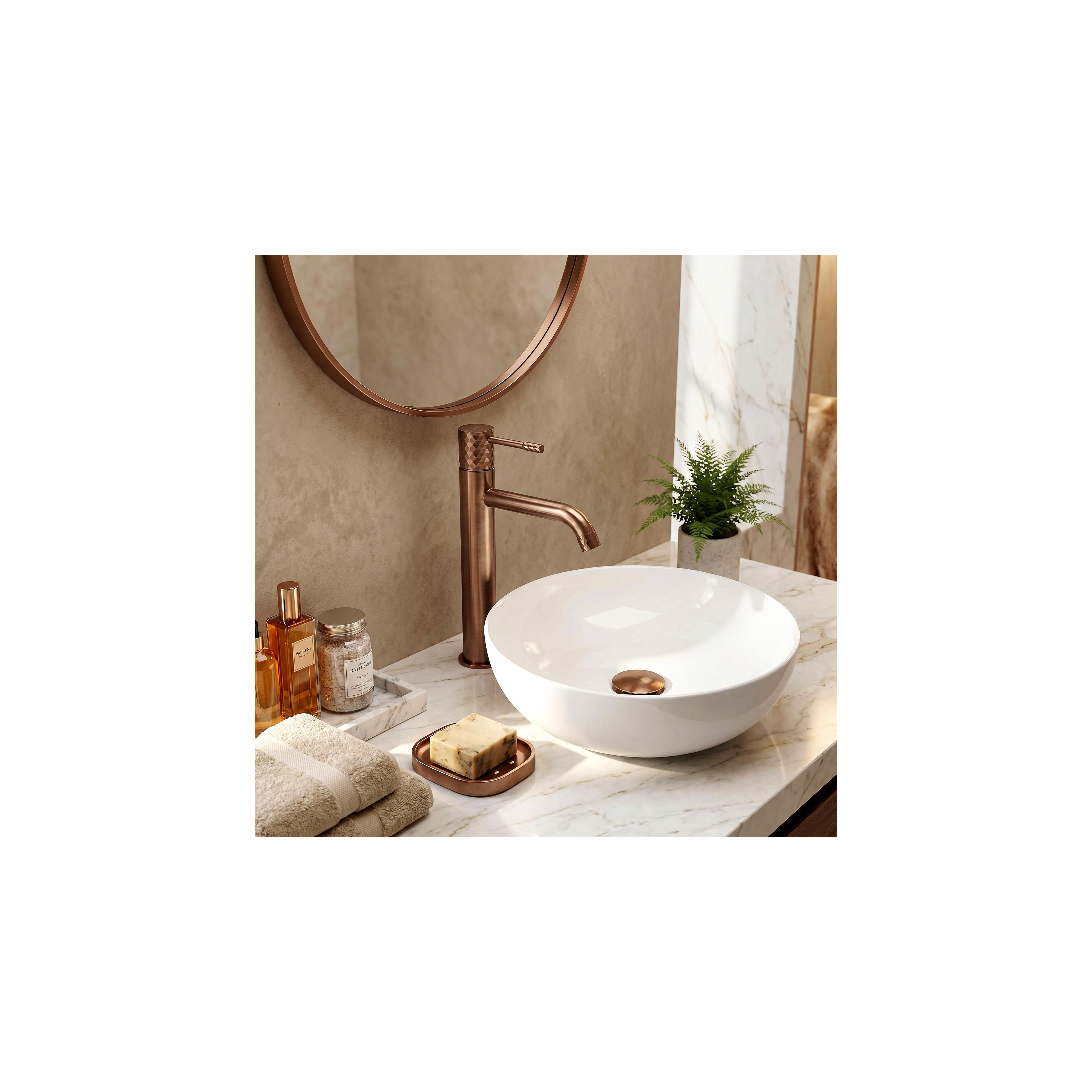 Hög Handfatblandare Rea Lungo Diamond Brush Copper
