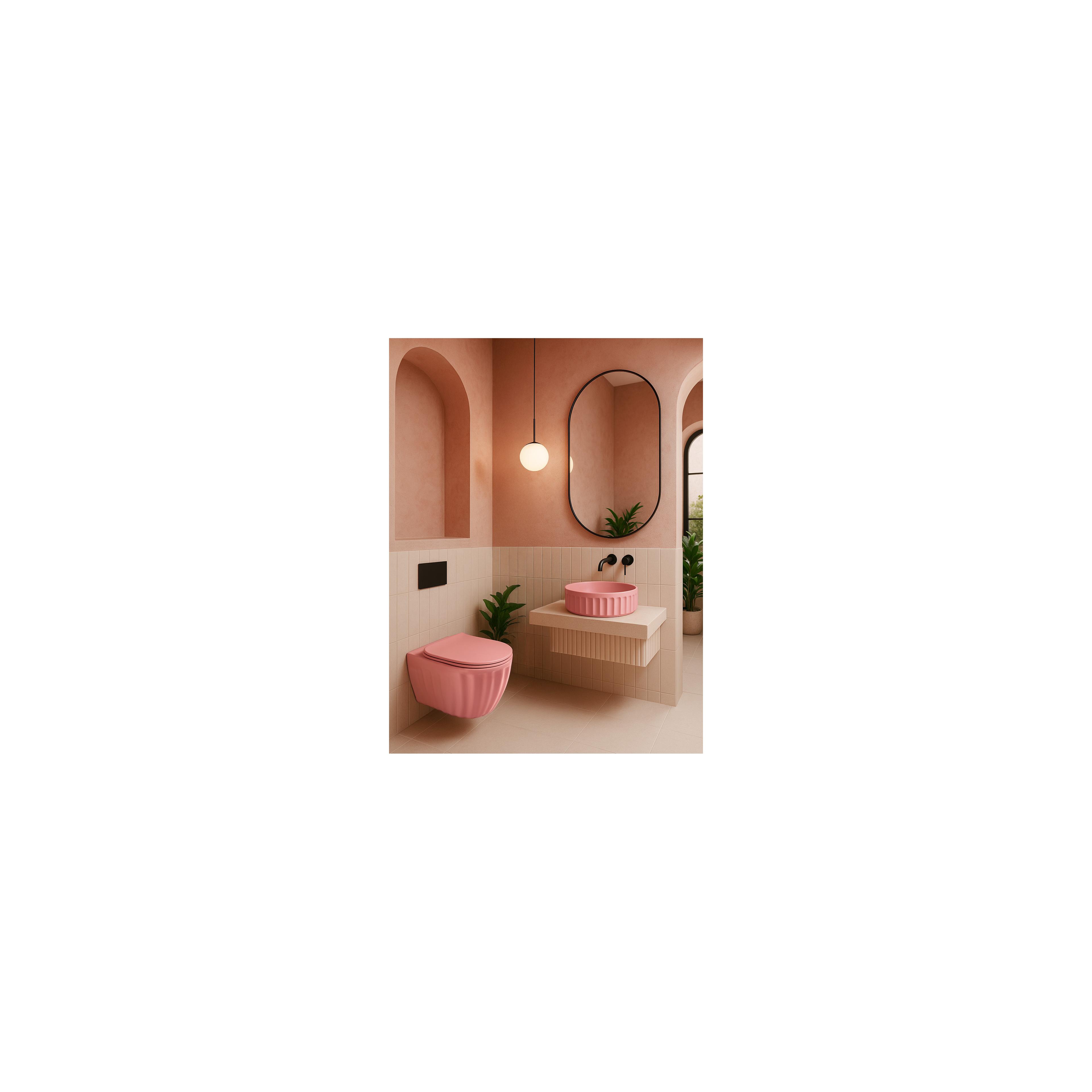 Set: Wall-hung toilet bowl + Countertop washbasin Rea Light Pink Matt