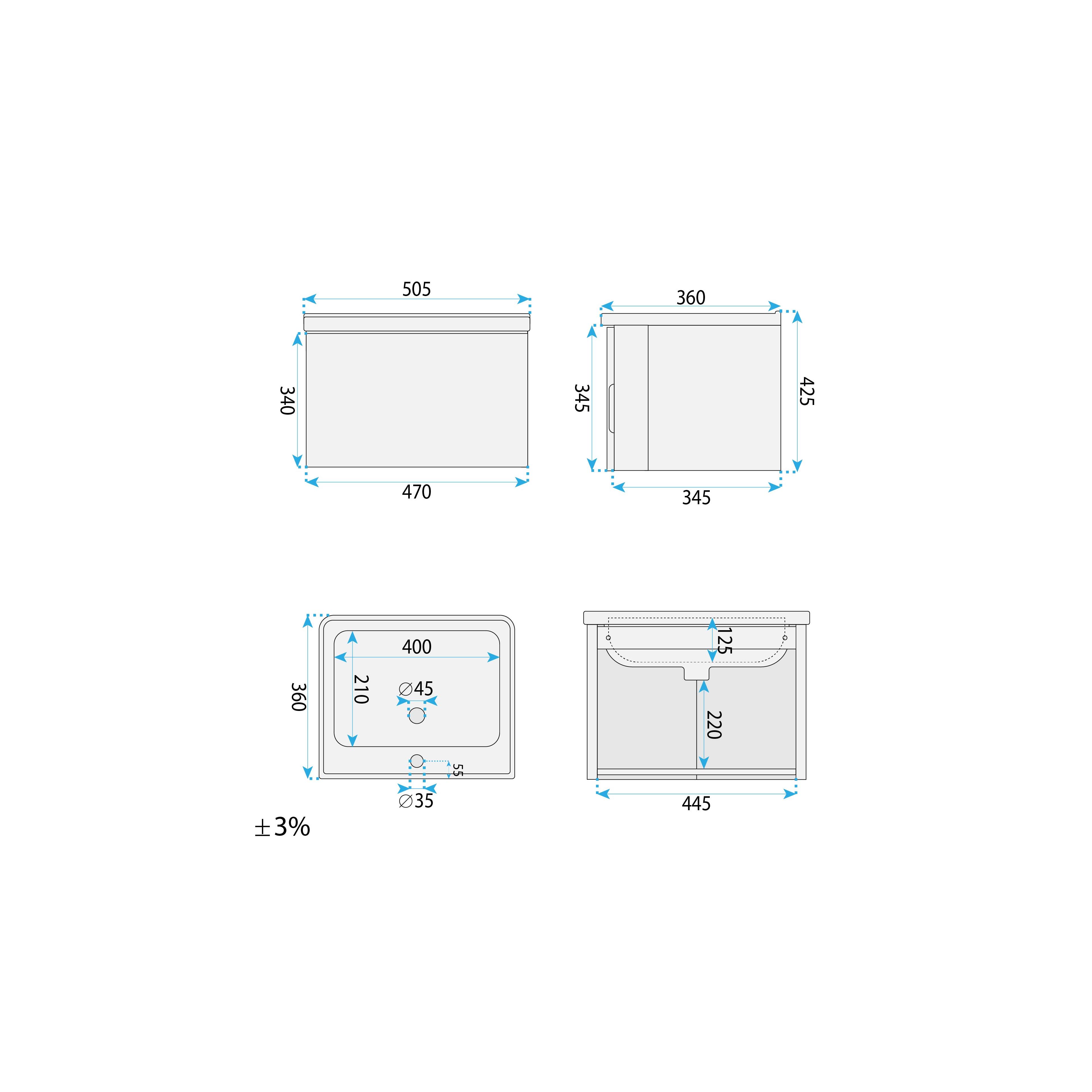 Badezimmerschrank mit Waschbecken Rea DB85-50-1 Dark 50cm
