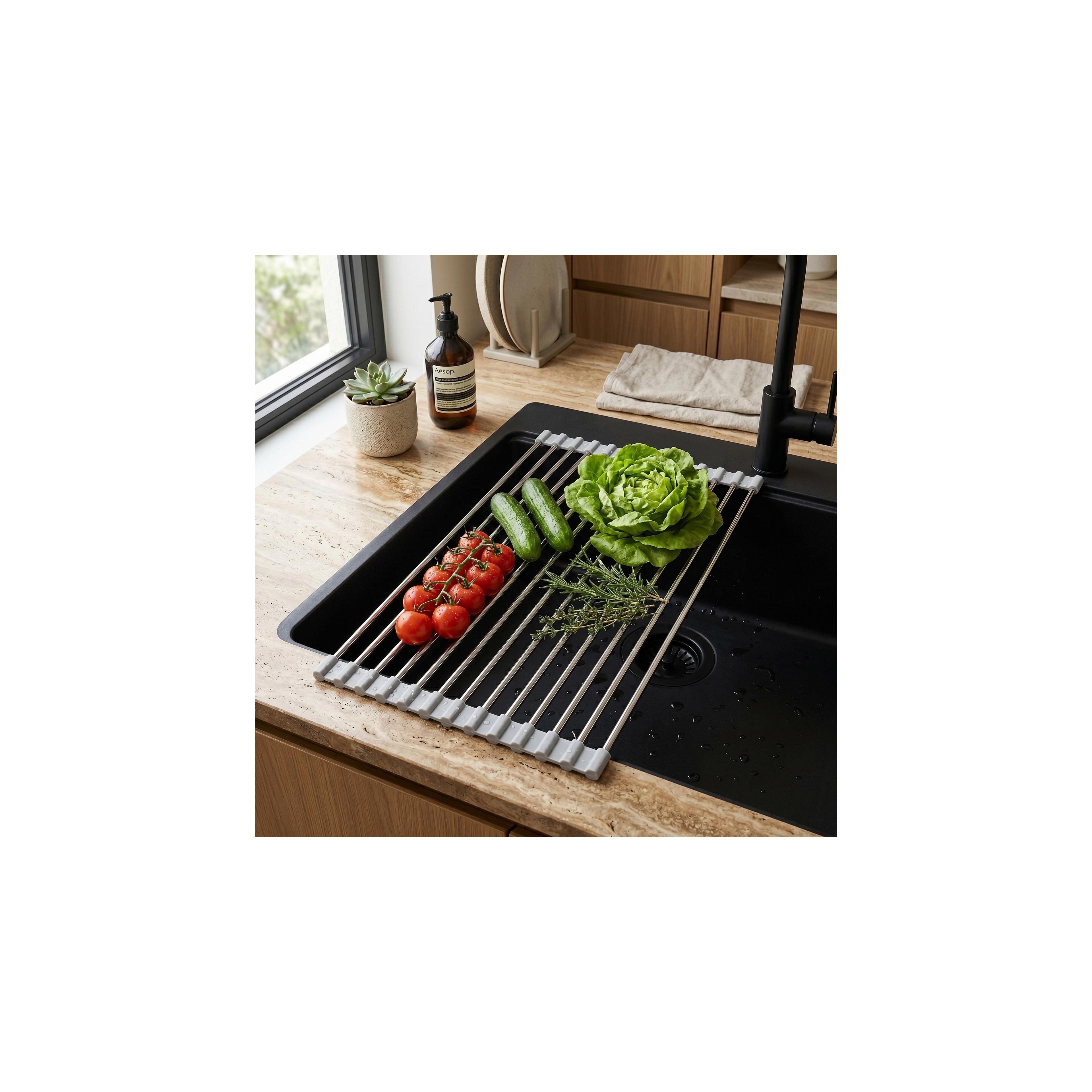 Roll-up dish drying rack for sink REA P12298A Grey