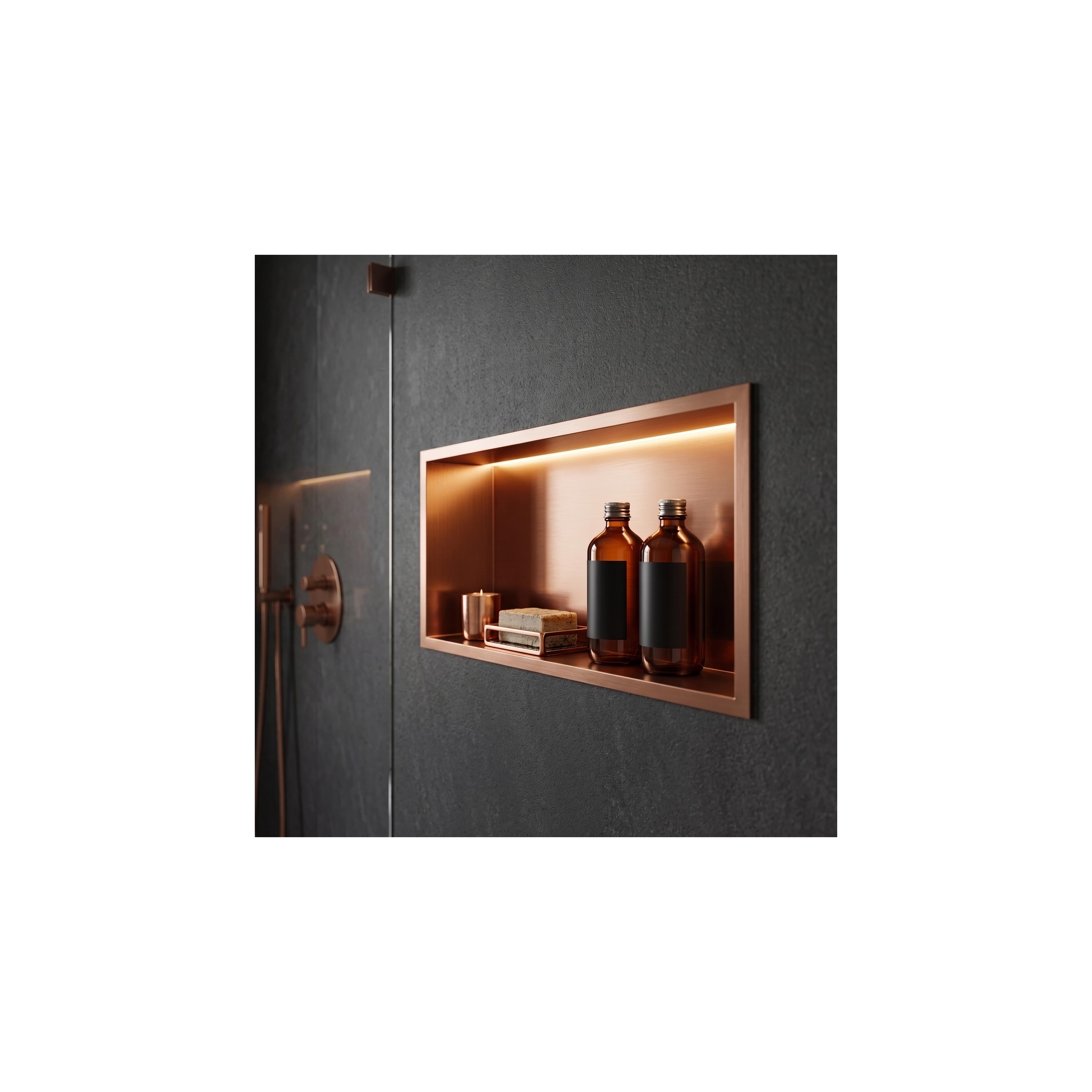 WANDEINBAU-BADEZIMMERREGAL LED 30x60 brush copper