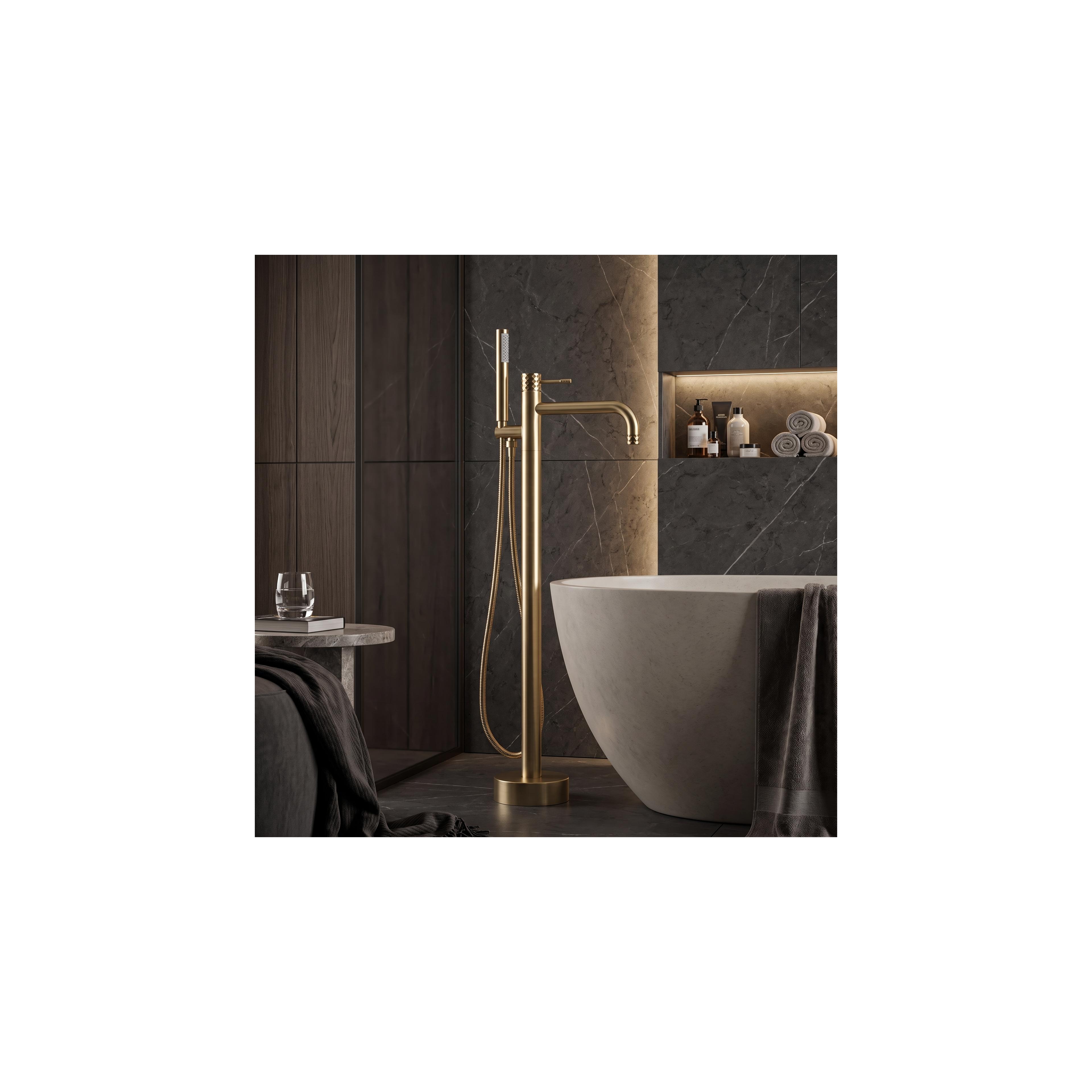Fristående badkarsblandare Rea Lungo Diamond Brush Gold