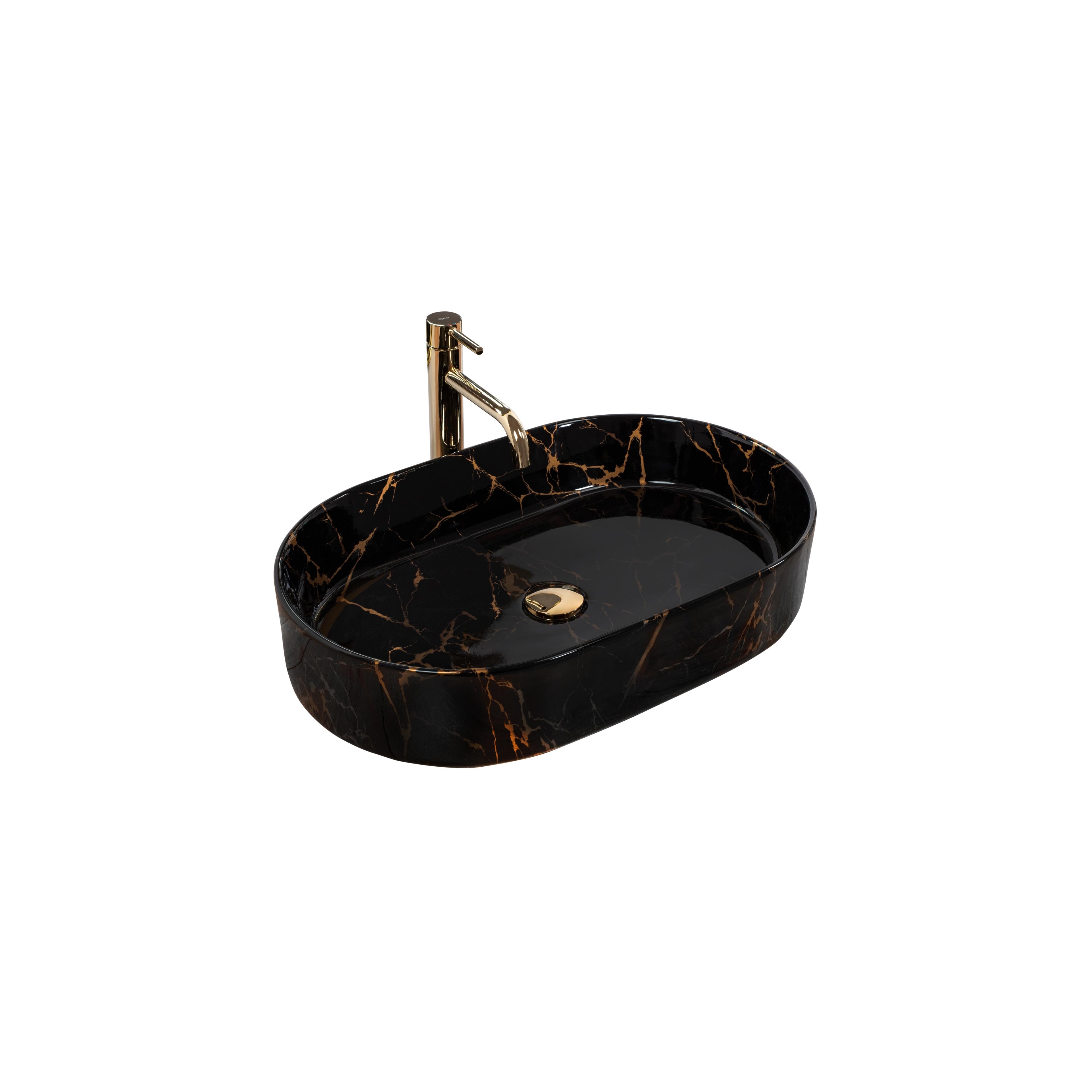 Aufsatzwaschbecken Rea Nadia Black Marble Shiny